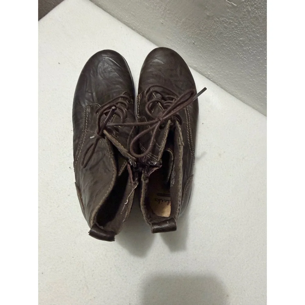 Clarks Collection Womens 8.5 Dark Brown Leather Lace Up Side Zip Ankle Boots